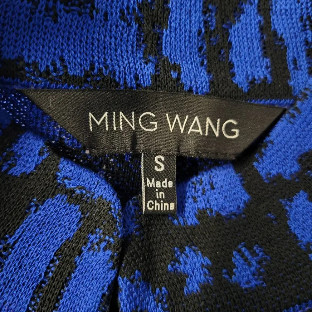 Ming Wang Knitted Cardigan Womens Small Blue Mandarin‎ Collar Geometric Corpcore
